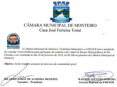 Câmara Municipal de Monteiro recebe mais um importante evento nesta terça feira