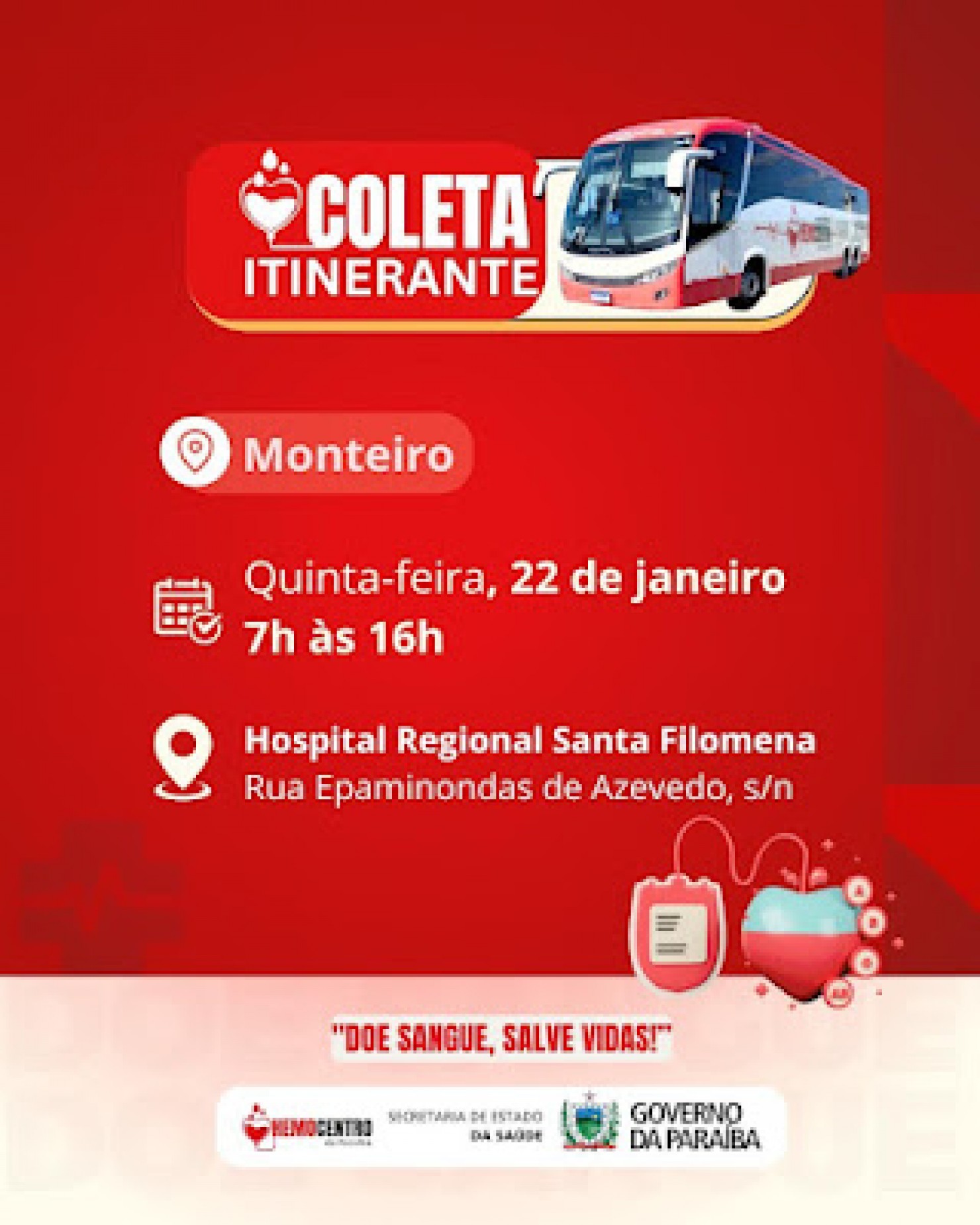 Poder Legislativo de Monteiro apoia e incentiva participação na Coleta Itinerante de Sangue.